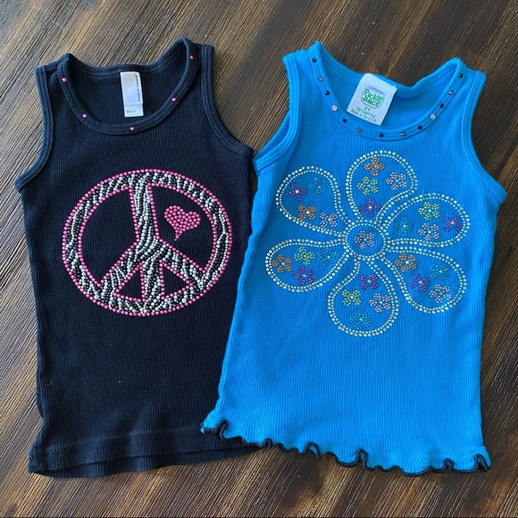 Peace & Flower Rhinstone Tank Top 2T Bundle - Picture 1 of 4